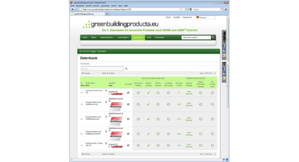 greenbuildingproducts.eu - Die erste Datenbank für bewertete Produkte nach DGNB und LEED Kriterien